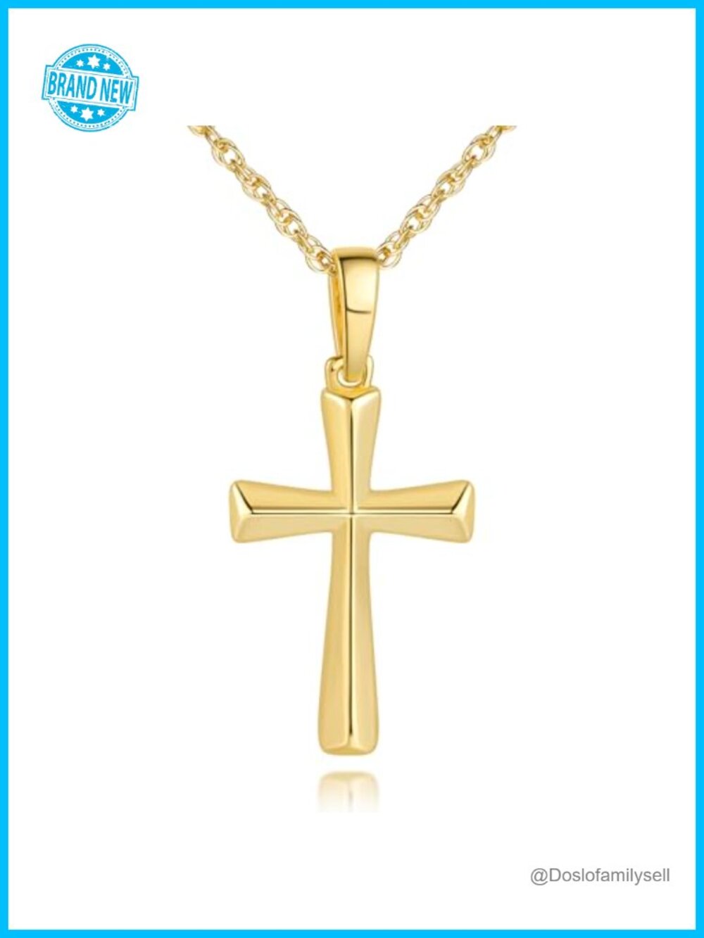 14K Gold Plated Cross Pendant Necklace Cable Chain Lobster Clasp